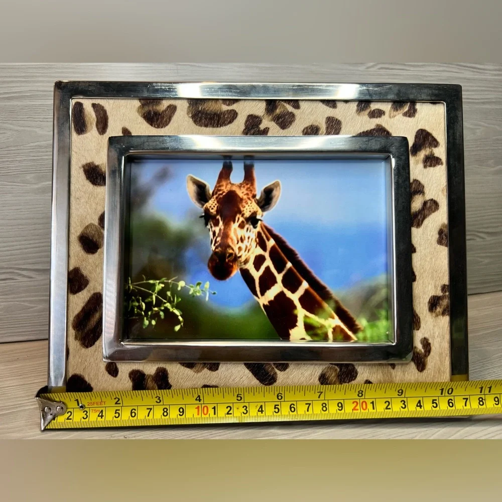 Z Gallerie Leopard Print Calf Hair Picture Frame 5x7 Silver Chrome